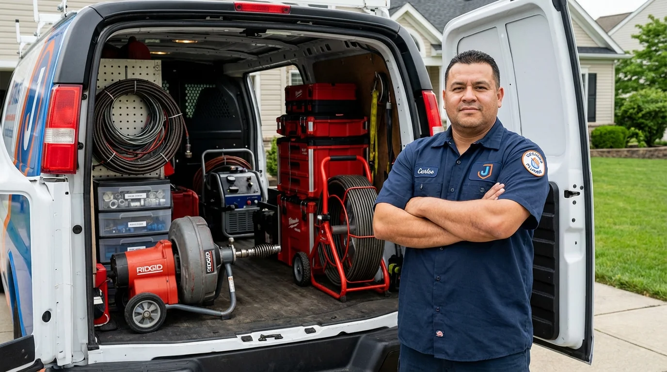 Professional drain cleaning equipment and Johns Plumbing LLC plumber in Golconda
