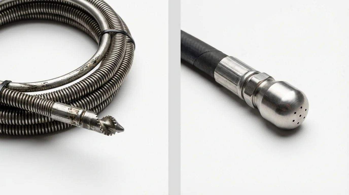 Drain snake cable and hydro jetting nozzle used for drain cleaning in Golconda, IL