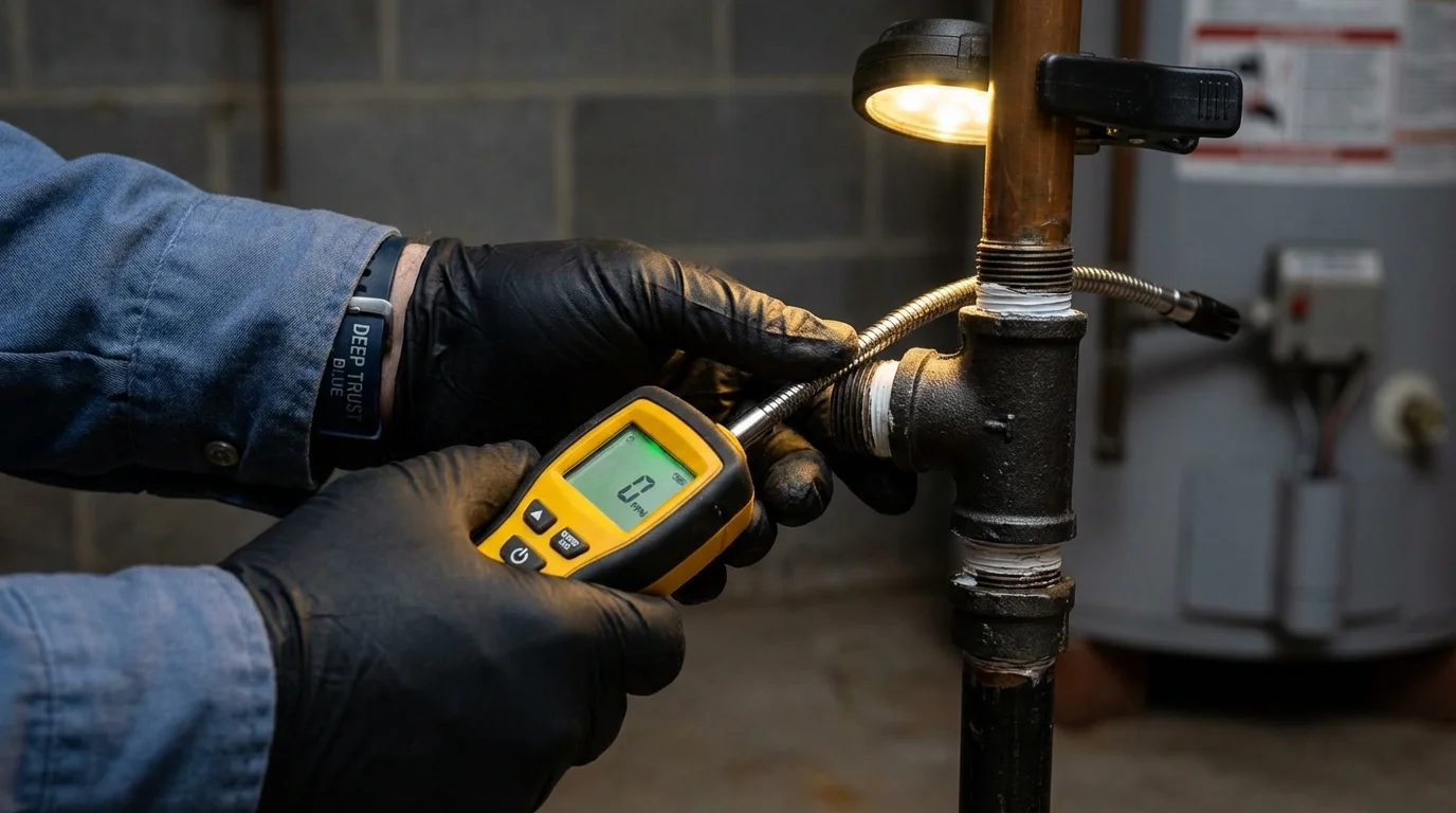 Gas leak detection with electronic sniffer by Johns Plumbing LLC in Golconda